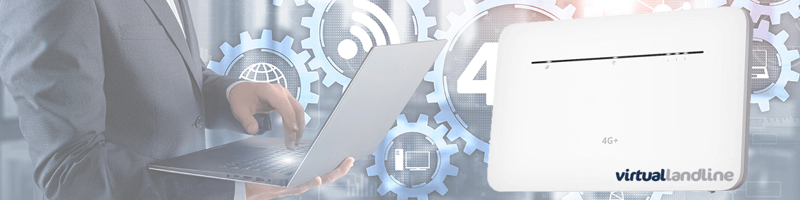 4G+ router with Virtual Landline logo