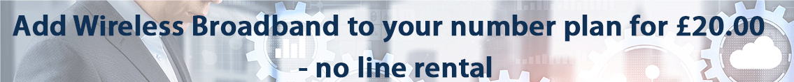 Wireless broadband offer banner with £20 price and no line rental.